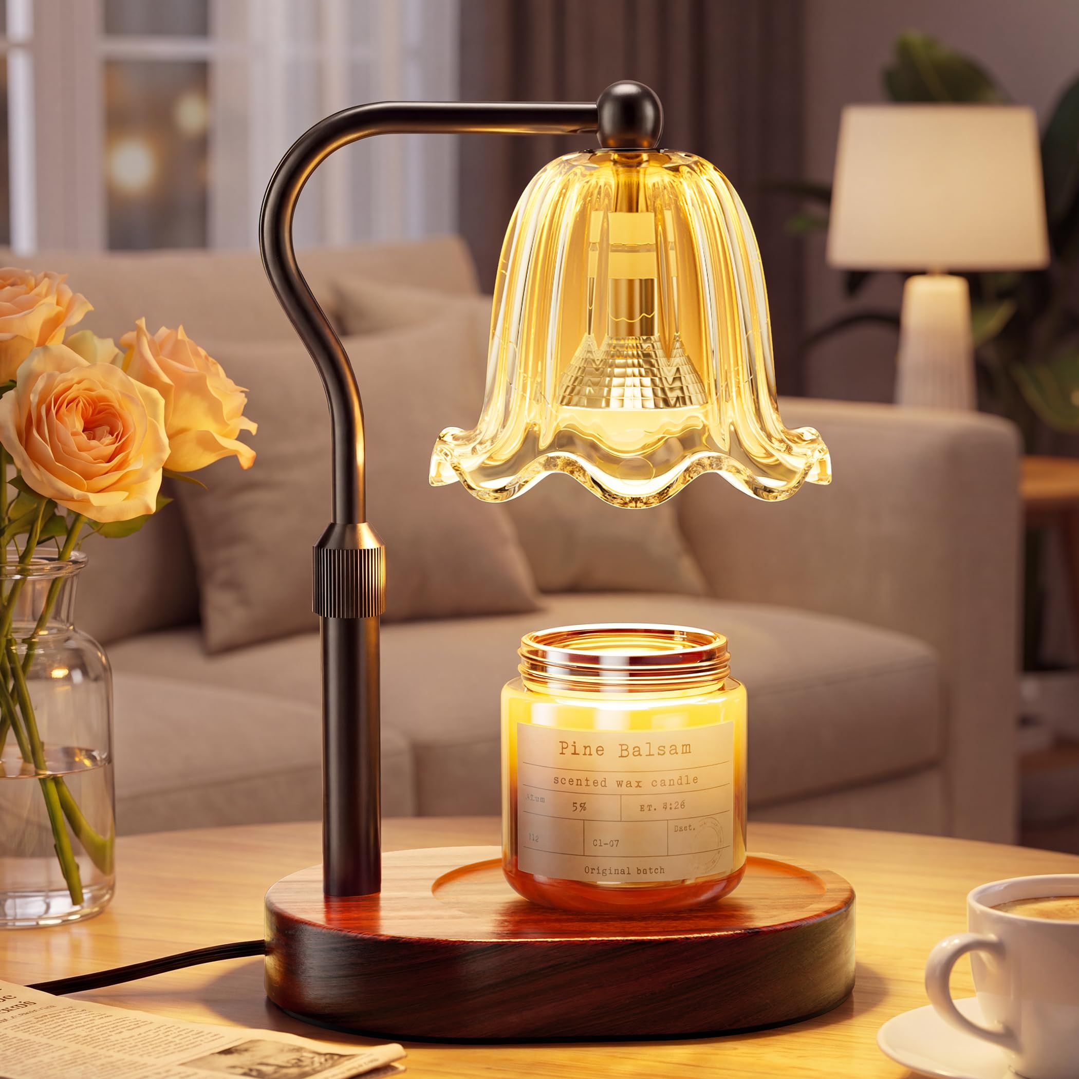 Draome Candle Warmer Lamp - Dimmable & Timer, Height Adjustable Flameless Candle Lamp with 2 Bulbs for Jar Candles, Flower Back Lamp Birthday Gifts for Women Mum, New Home Decor House Warming Gifts