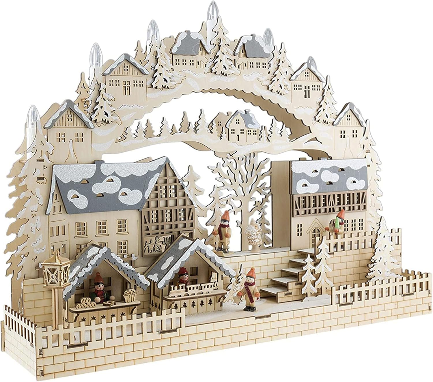 Merry Christmas Co. Wooden Advent Calendar LED Decoration, Countdown The Days 'til Christmas, Battery Operated, Snowy Village