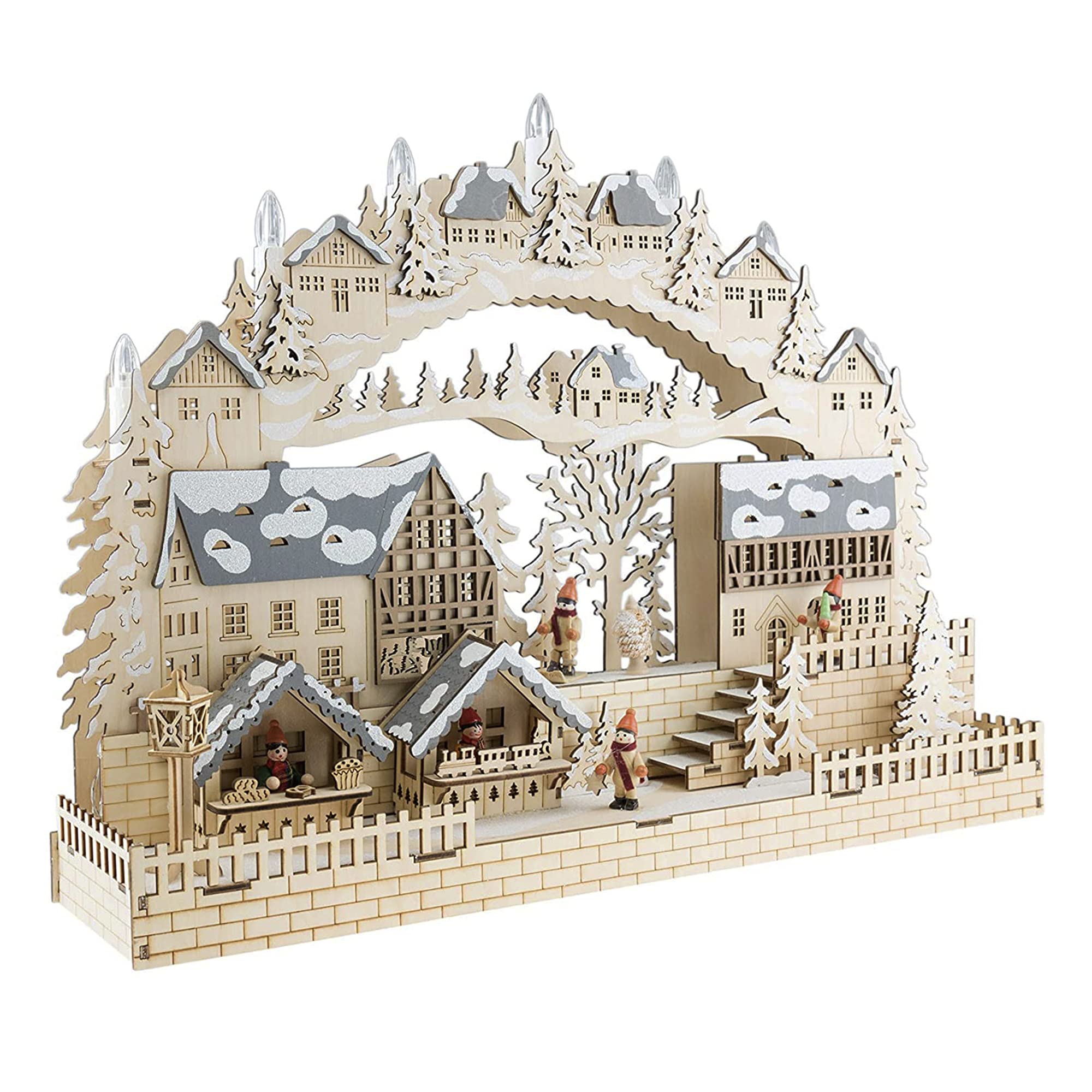 Merry Christmas Co. Wooden Advent Calendar LED Decoration, Countdown The Days 'til Christmas, Battery Operated, Snowy Village