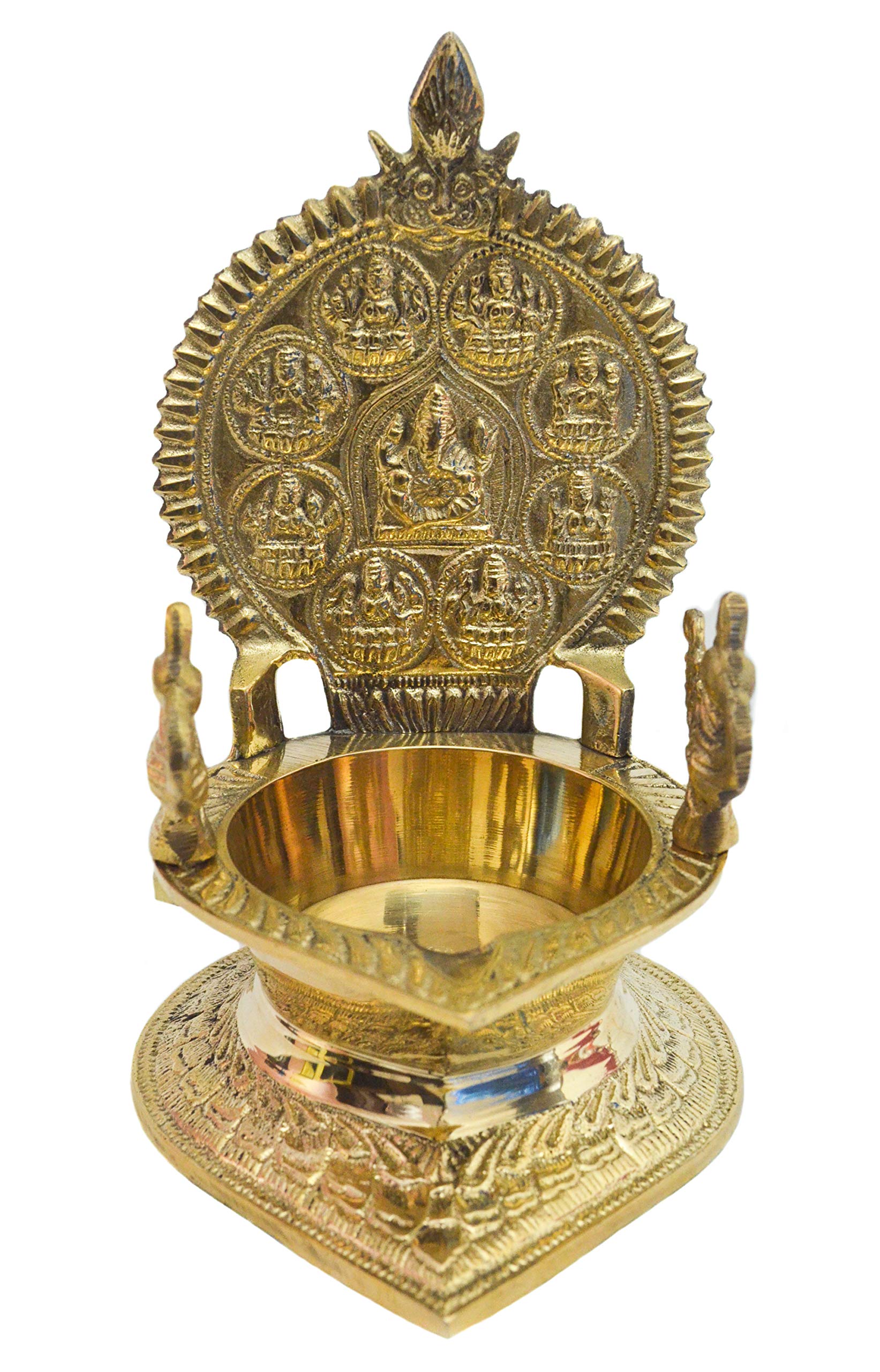 BrassTraditional Laxmi Ganesh Diya with Peacocks 7.5