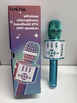 Wireless Karaoke Microphone, Portable Handheld Karaoke Mic, Bluetooth Singing Mic with Disco Lights, Echo Effect, Built-in Speaker Portable for Party Travel