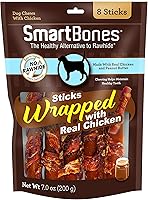 Vista 2 de SmartBones - Palillos envueltos en pollo para perros con mantequilla de cacahuete real, 8 unidades, libres de cuero crudo, 7 onzas.
