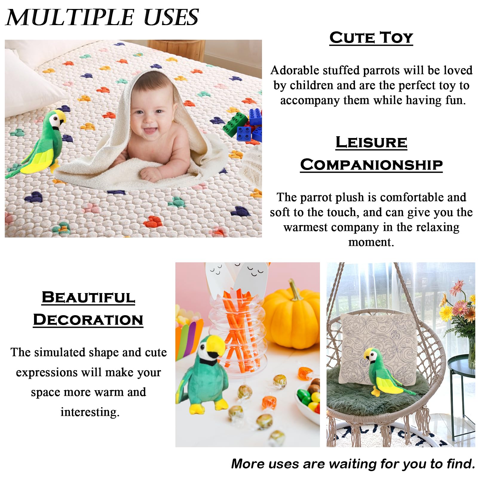 zhidiloveyou 7.9" Parrot Stuffed Animal Plush Cute Small Bird Toy Gifts for Girls Boys, Green - Image 4