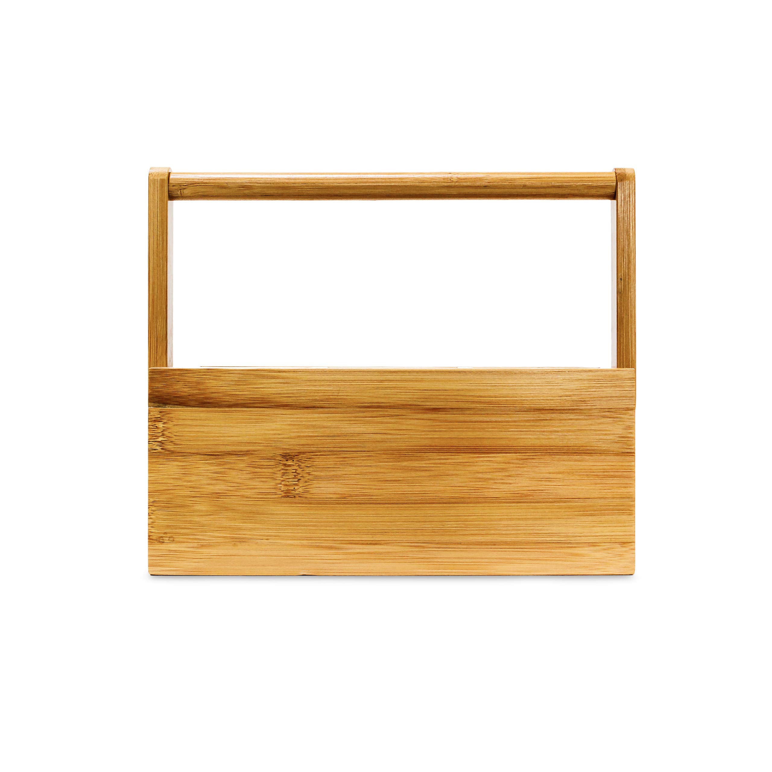 Relaxdays bambusowy organizer na biurko, przybornik na akcesoria piśmiennicze, z uchwytem, 20x25x11,5 cm, jasnobrązowy