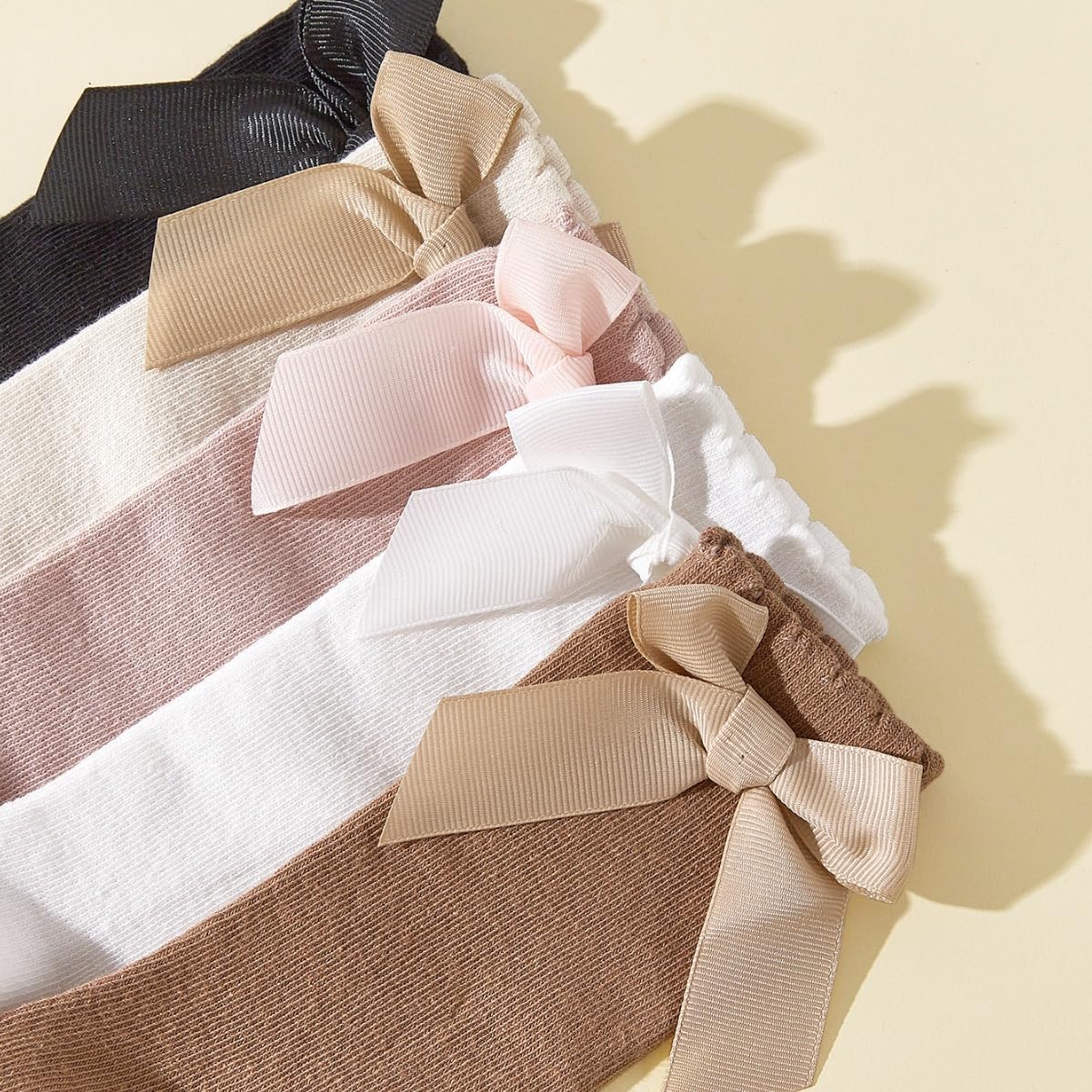 QandSweet Baby Newborn Knee High Socks Seamless Toddler Girls' Big Bow Button Cotton Stockings - Image 3