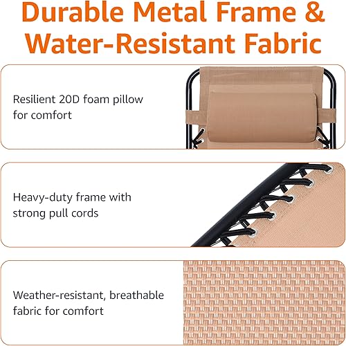 Miniatura 6 de Tienda Basics Balancín plegable Textilene de gravedad cero con almohada color beige
