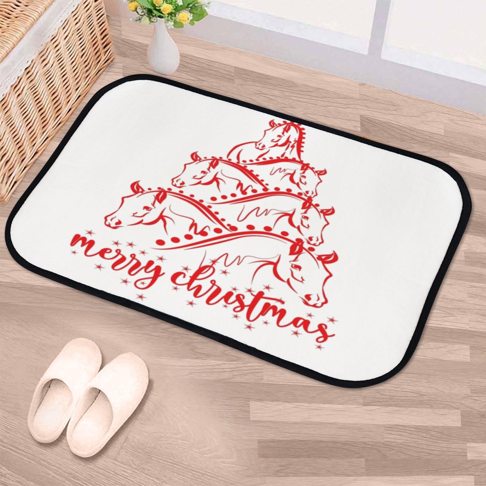 Nuansexi Bathroom Rugs Christmas Design Red Floor Mats Non Slip Bathmat Doormat Tub Mat Coral Velvet Absorbent Entrance Carpet Mats Machine Washable Bedroom Decor