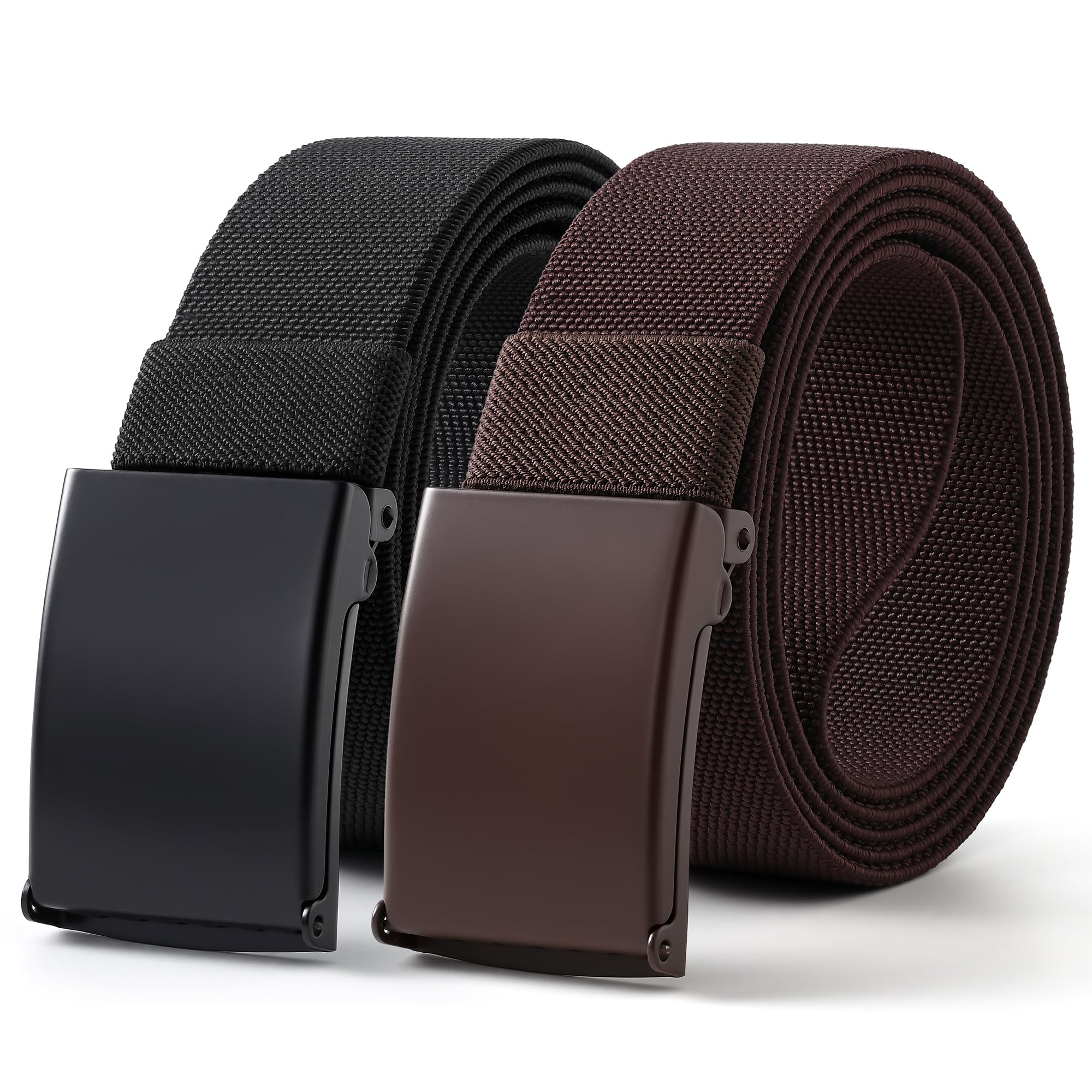Mile High Life Stretch Canvas Belt for Men, Golf Casual Elastic Web Belt, Top Military Buckle, Adjustable Cut to Fit