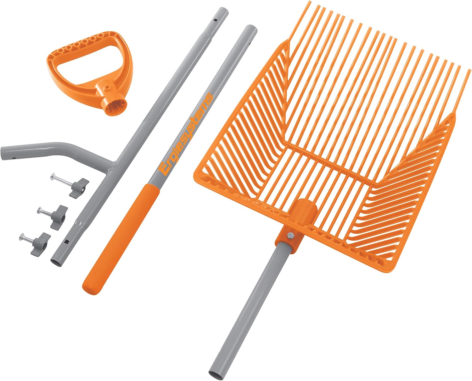 ERGIESHOVEL ERG-PSHB24 w/54 Steel Impact Resistant Indoor/Outdoor Push, 56 Shaft, 24-Inch Broom, w/Patented Ergonomic Second Handle, Gray/Orange : Patio, Lawn & Garden