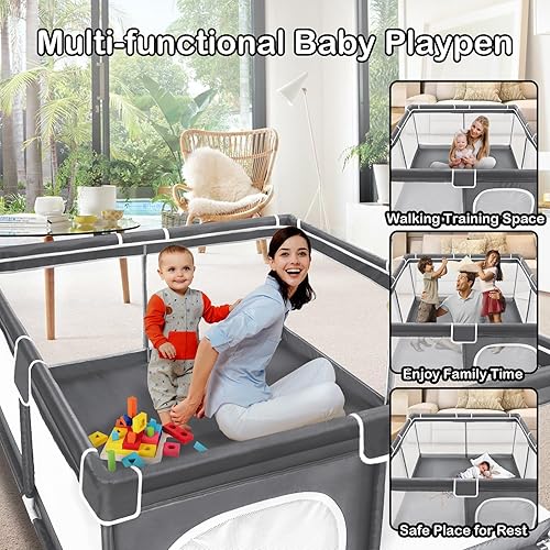 Miniatura 3 de Grobeybees Corralito para bebés con alfombra, corralito para bebés y niños pequeños, corralito grande para bebés con almohadilla, corral de juegos