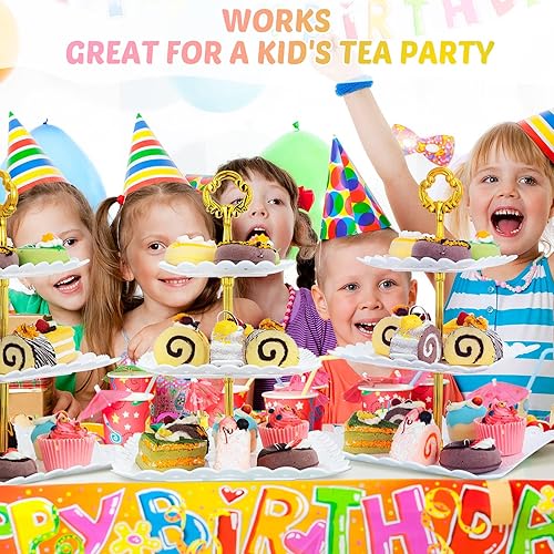 Miniatura 6 de 6 juegos de 3 niveles de plástico para cupcakes, soporte de plástico blanco para servir cupcakes, mesa de postre, mini pastel, frutas, aperitivos,