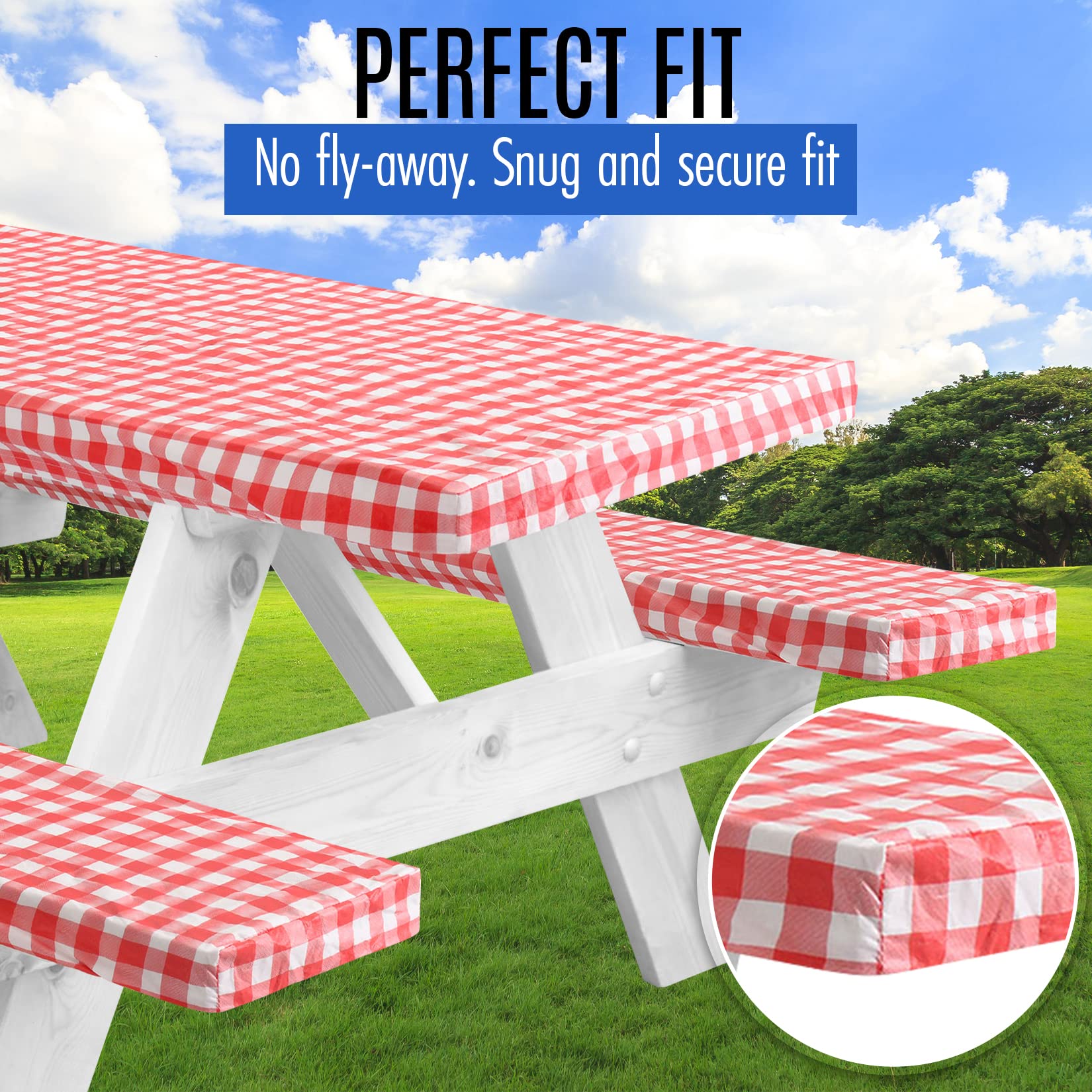 LINPRO Premium-Picknicktischabdeckung Mit Bankbezügen - Vinyl, Wasserdicht, Für Camping & Garten