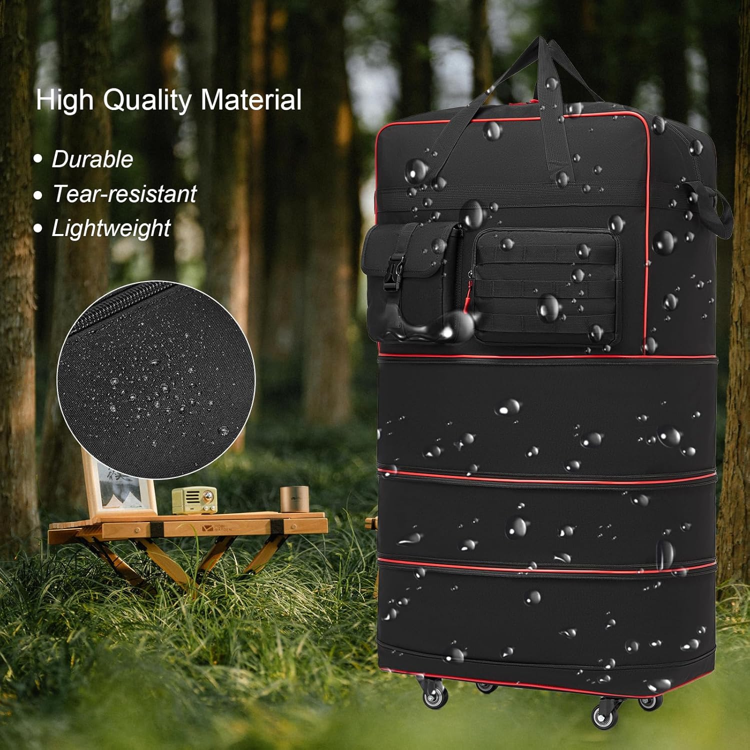 seyfocnia Tactical Foldable Travel Bag, Large Suitcases with Wheels Rolling Travel Duffle Bag with Wheels and Handle, Expandable Foldable Luggage Bag Collapsible Luggage, Black - Image 6