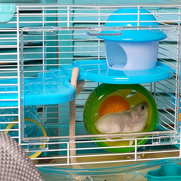 Smell & Smile Cage pour hamster avec abreuvoir et mangeoire Bleu 27 x 21 x 27 cm - 2