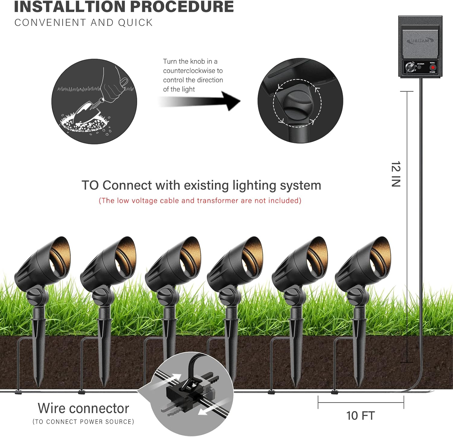 Malibu 50 Watt Floodlight Landscape Lights Outdoor Spotlight Waterproof Path Light Low Voltage Lighting with Spike Stand for Garden, Yard, Pathway, Lawn, Driveway Outdoor Lighting 8301-9601-01