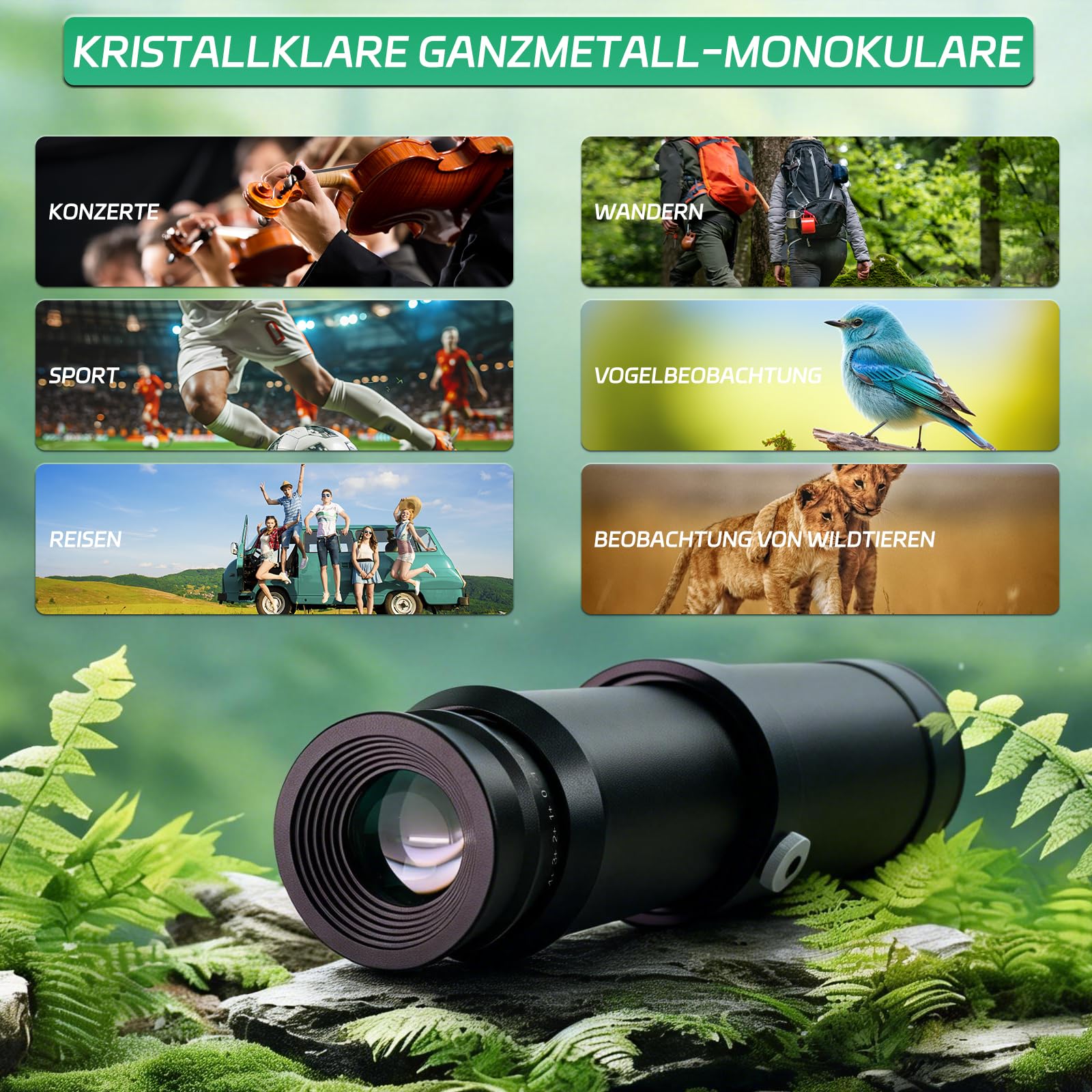 Monokular 10x50 FMC – Wasserdichtes Fernrohr mit Metallgehäuse für Vogelbeobachtung Outdoor Reisen