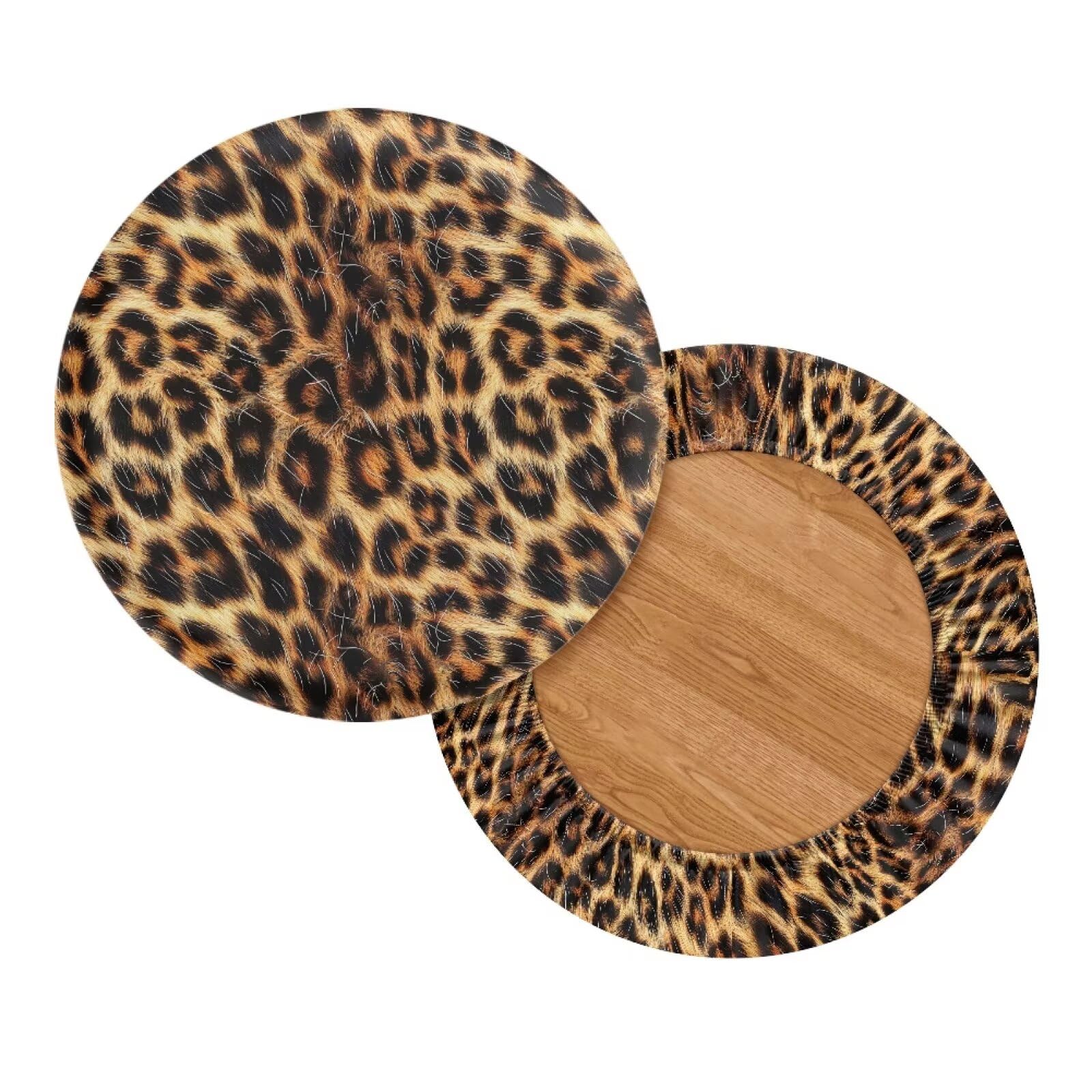 Wanyint Brown Leopard Fur Print Stool Covers Round 13-15 Inch 2 Pack Stretch Bar Stool Slipcovers Washable Saddle Stool Seat Covers Stool Slipcovers - Image 2