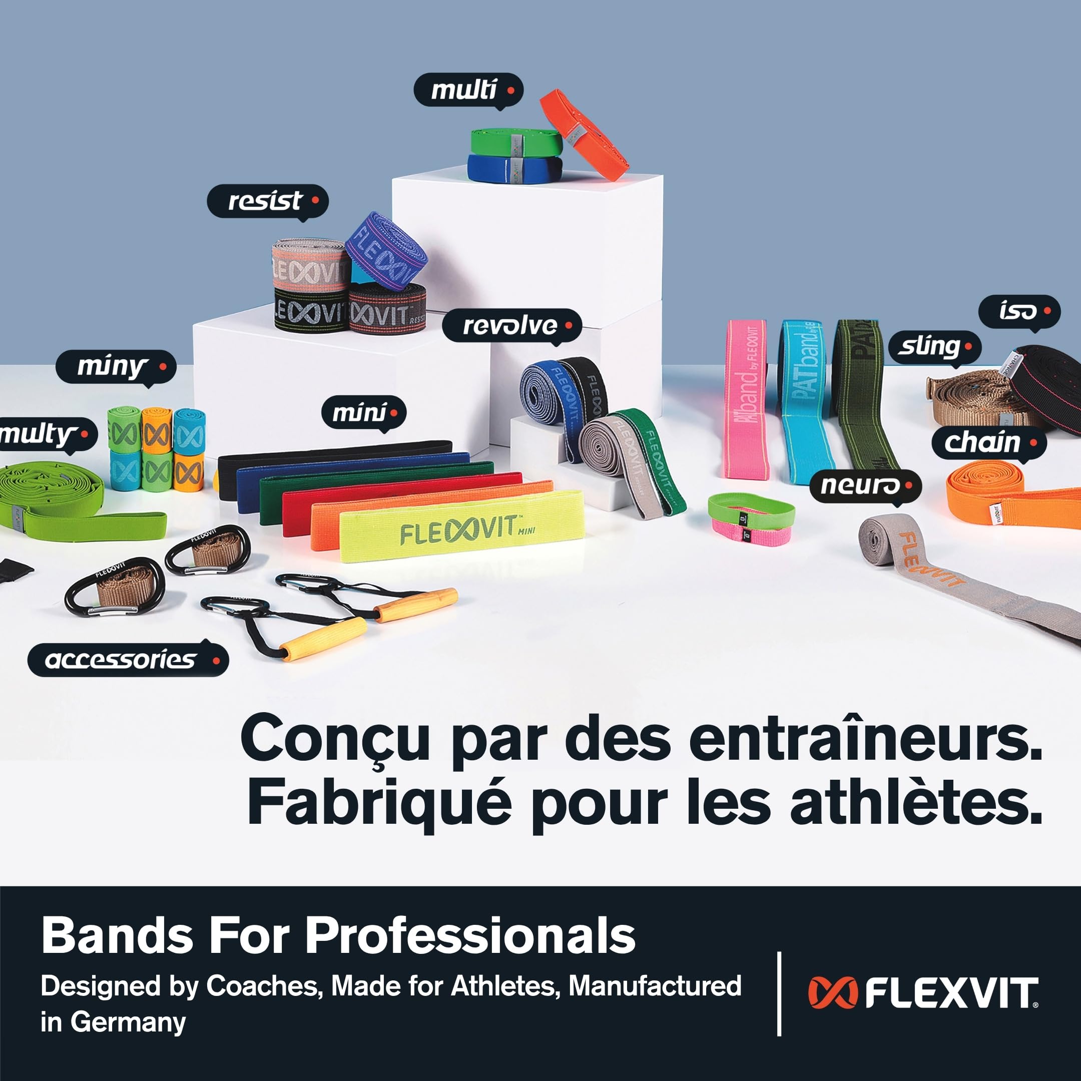FLEXVIT Bande de résistance – Bandes de fitness pour un entraînement efficace de tout le corps, HIT, coordination, stabilisation et force de saut, 4 niveaux de résistance, débutants et professionnels