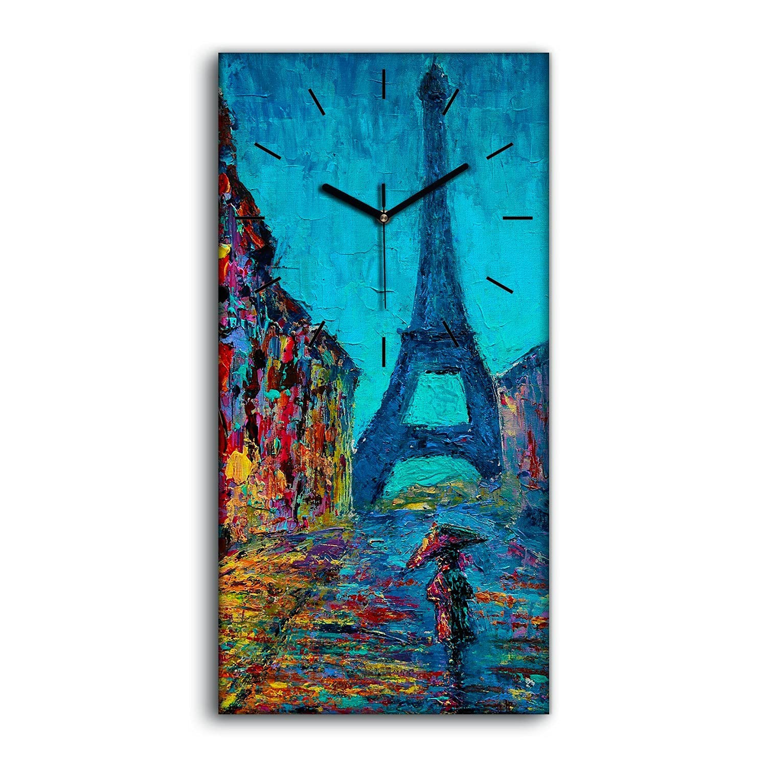 Horloge sur Toile Paris Eiffel 30x60cm Silencieuse pour Chambre et Salon