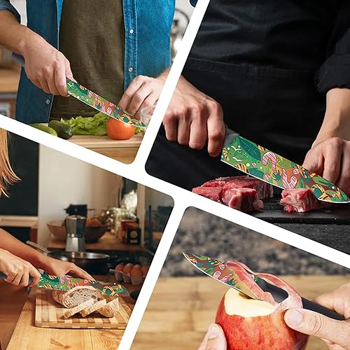 Miniatura 7 de Marco Almond Juego de cuchillos de cocina con diseño artístico, 6 cuchillos de acero inoxidable con 6 protectores de cuchillas, cuchillos aptos para