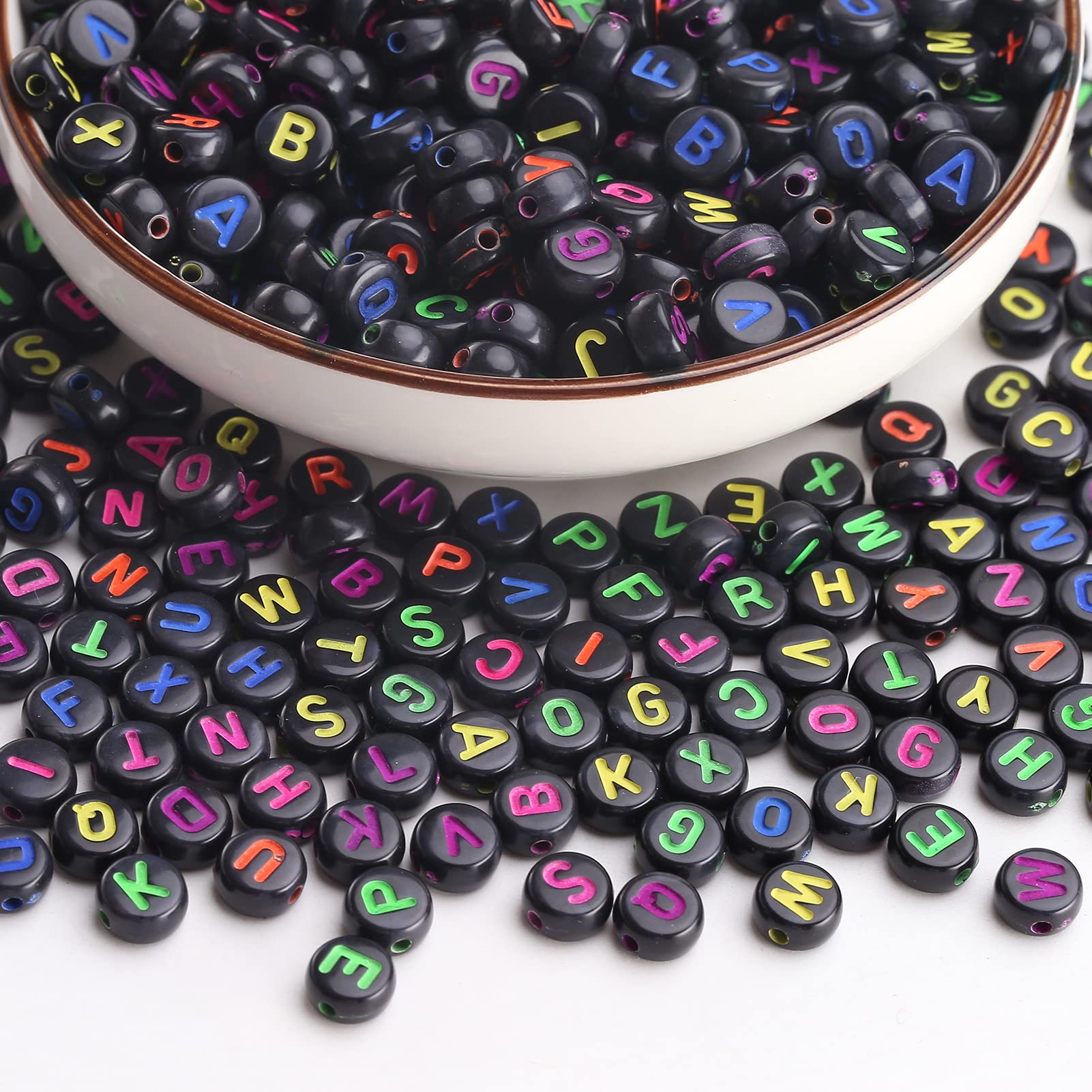 HERZWILD Letter Beads - Approx. 1000 Pieces, 4 x 7 mm, Round, Transparent Black, Craft Beads for Jewellery โ image 1