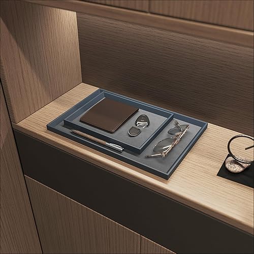 Miniatura 5 de Oirlv Bandeja plana de cuero premium para joyas, organizador de exhibición de joyas, bandeja de valet para mesita de noche o organizador de aparador