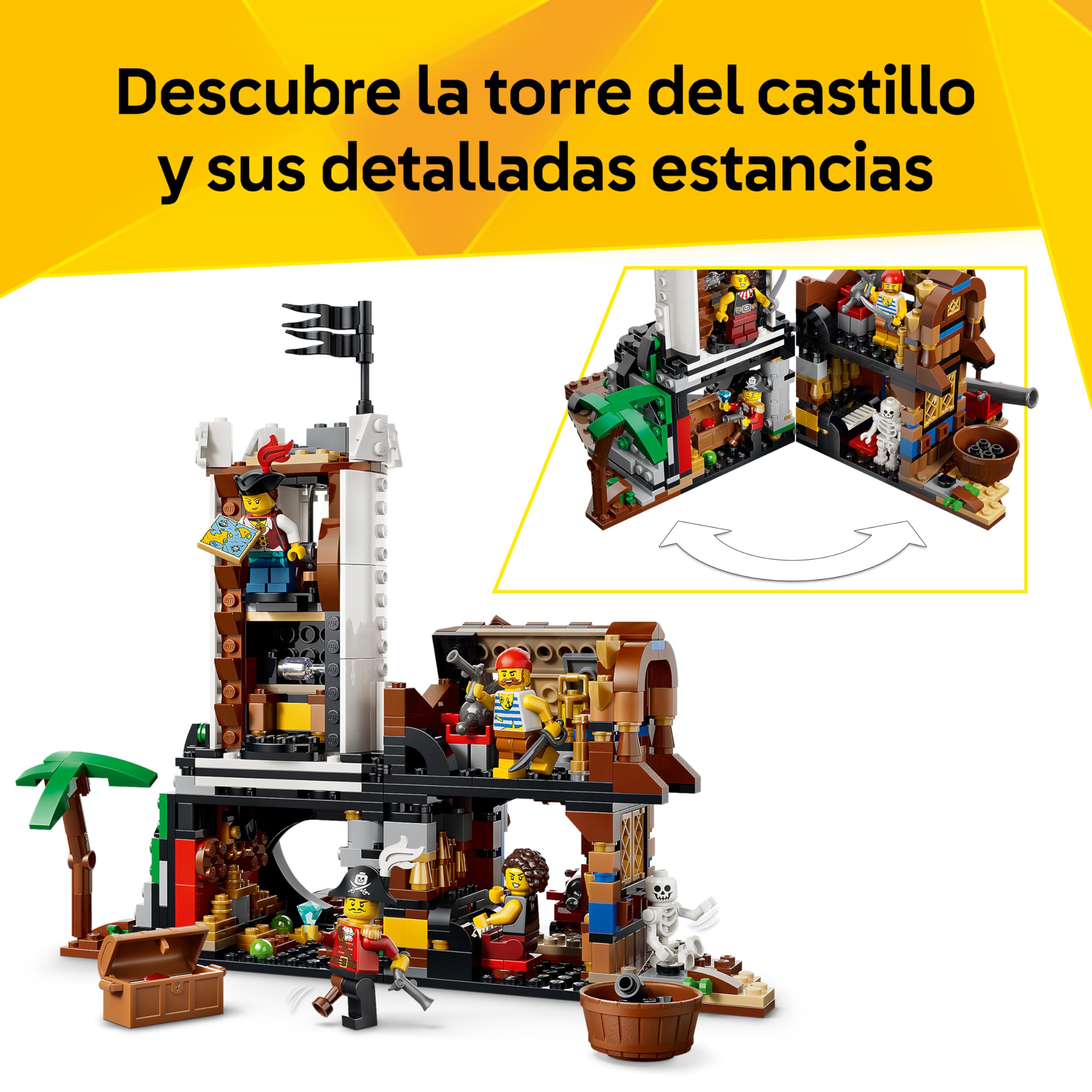LEGO Creator 3 en 1 Barco Pirata Clásico de Juguete – Maqueta Transformable en Castillo o 2 Barcos Gemelos – Decoración para la Habitación – Regalo de Cumpleaños para Niños y Niñas de 9+ Años – 31387