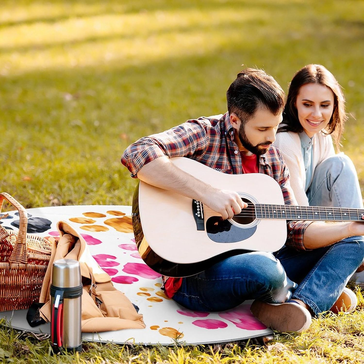 Picnic Blankets,Colorful Dog Paws Print Picnic Mat,Portable Picnic Blanket,Foldable Compact Beach Blanket for Camping,Park,Travel
