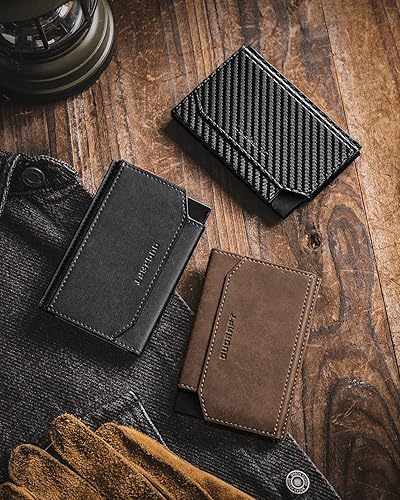 Miniatura 7 de DUGRAFT Cartera minimalista con ventana de identificación, cartera minimalista delgada para hombres, bloqueo RFID con ventana de identificación con