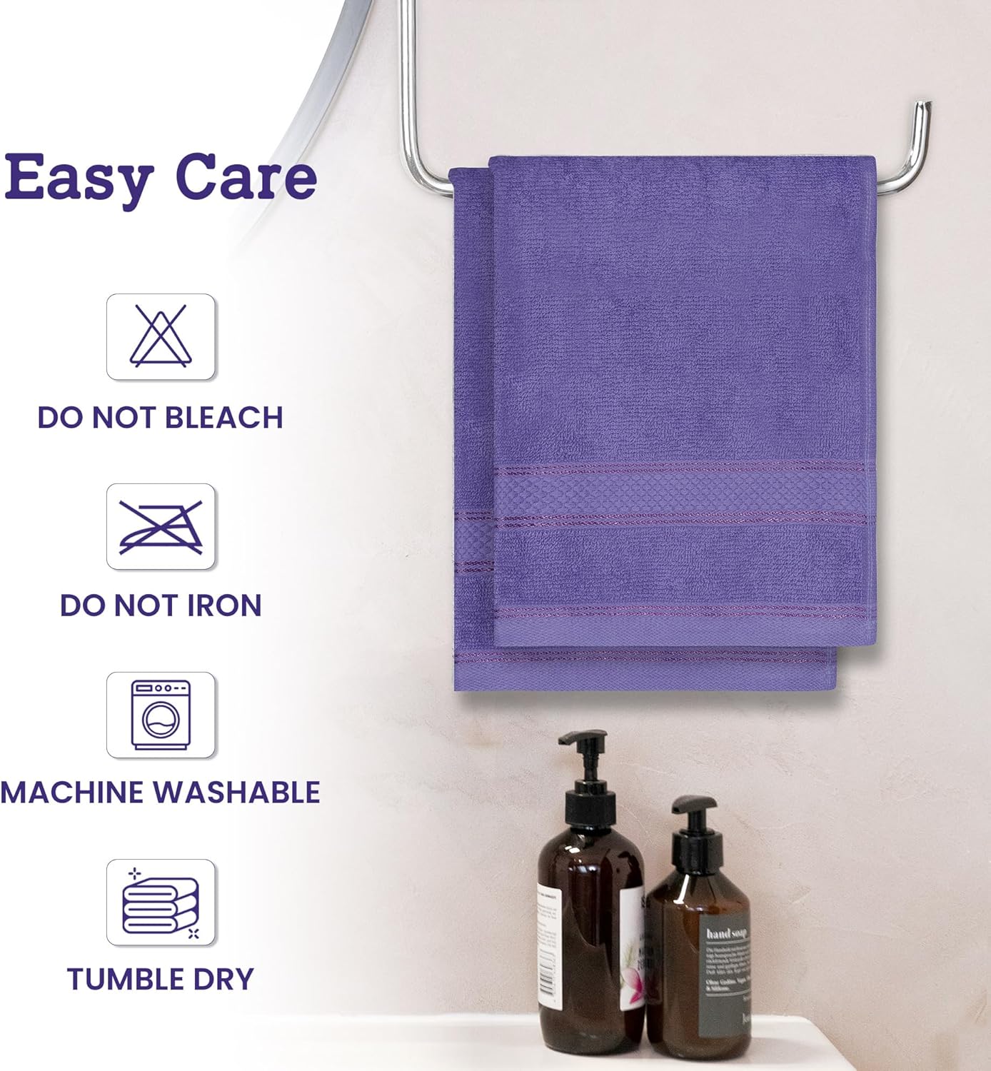 Casa Lino 100% Cotton Hand Towels for Bathroom - Soft, Highly Absorbent & Quick Dry Kitchen Towels - Gym Towel Set - Travel Towel Set - 24" x 16" - Pack of 4 - (Lavender) - Image 6