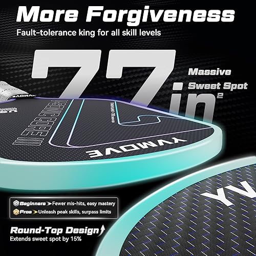 Miniatura 4 de Pickleball Paddles for Advanced Players Control & Power Ti-Carbon Hybrid Face V-Sonic IV Kinetic Core 16MM Large Sweet Spot Mid-Weight