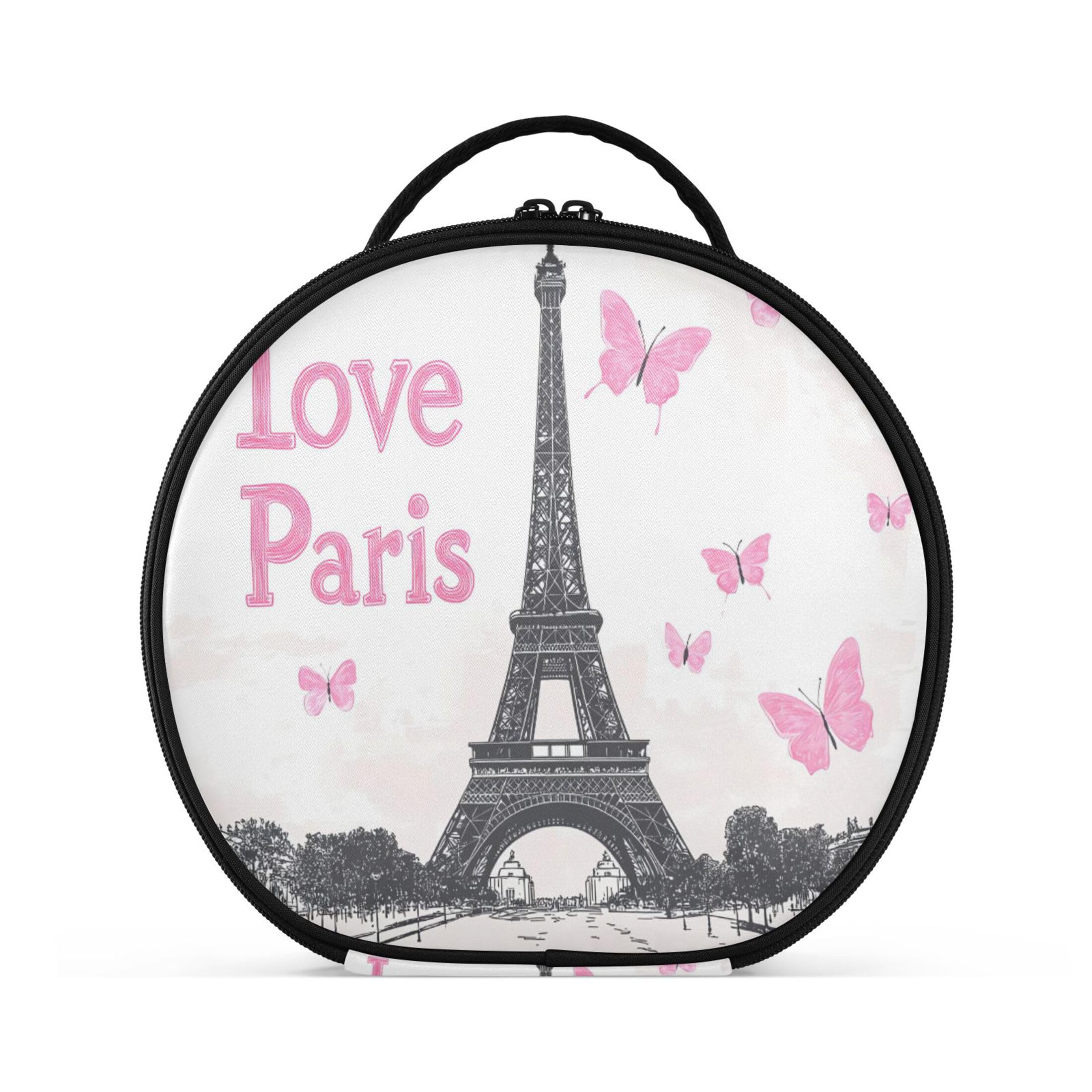 Takiito Eiffel Tower Pink Butterflies Travel Makeup Case Portable Makeup Box Artist Cosmetic Case Organizer With Adjustable Dividers