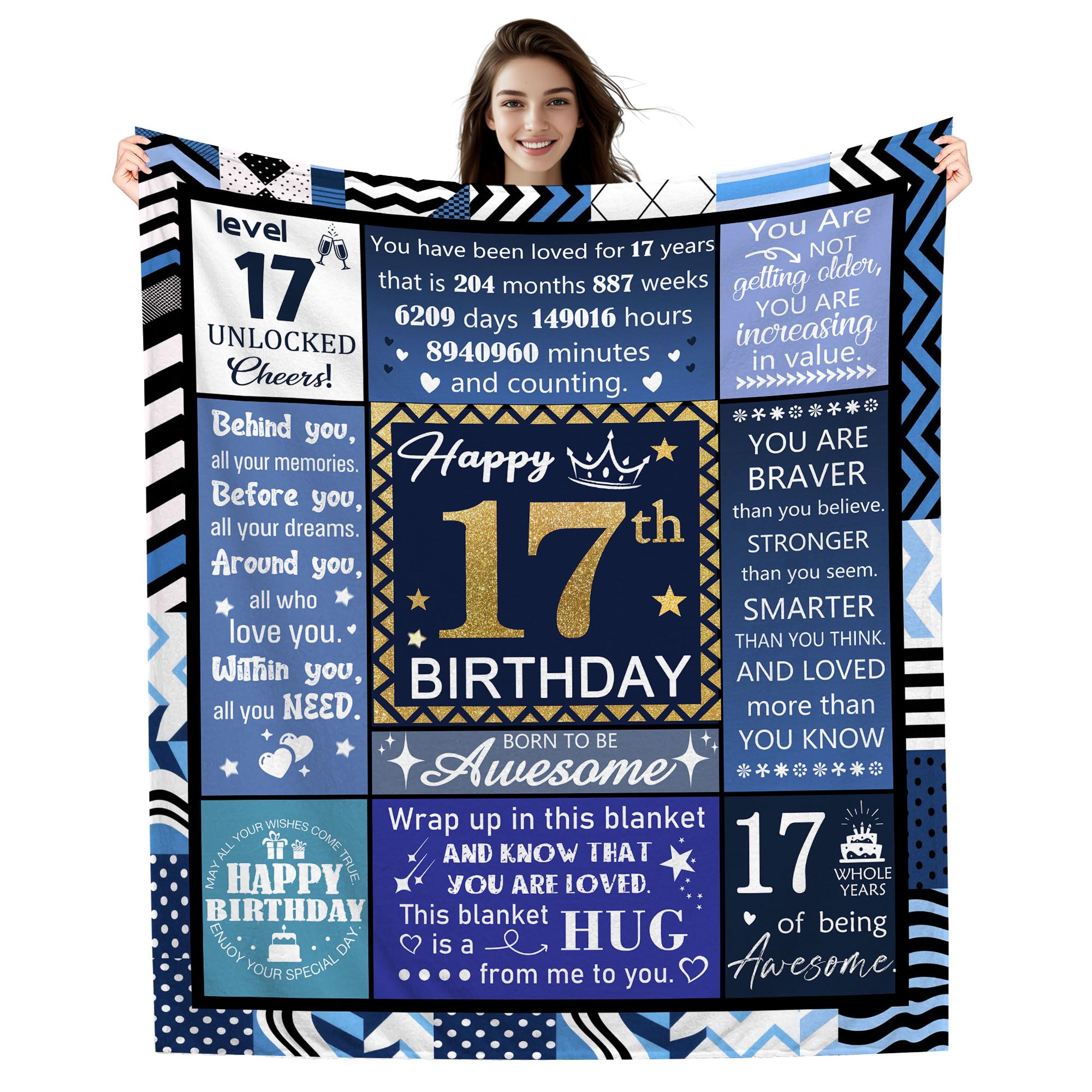 17 Years Old Gifts for Boys, Happy 17th Birthday Blanket for Son Brother Grandson Nephew Cousin Best Friend, 17th Birthday Gift Ideas Blanket 50 * 60 Inches (17-him)