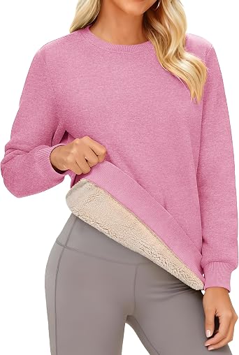 Cavva Womens Thermal Sherpa Lined Sweatshirt Crewneck Fleece Pullover | Winter, Warm, Long Sleeve, Sweaters, No Hood, Comfortable, Workout, Running, Travel, Daily Wear, for Cold Weather
