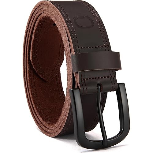 CHAOREN Mens Belts Leather, 38mm Triple-Layer Plated Buckle Full Grain Leather Belt, Durable and Wear-Resistant for Daily Use