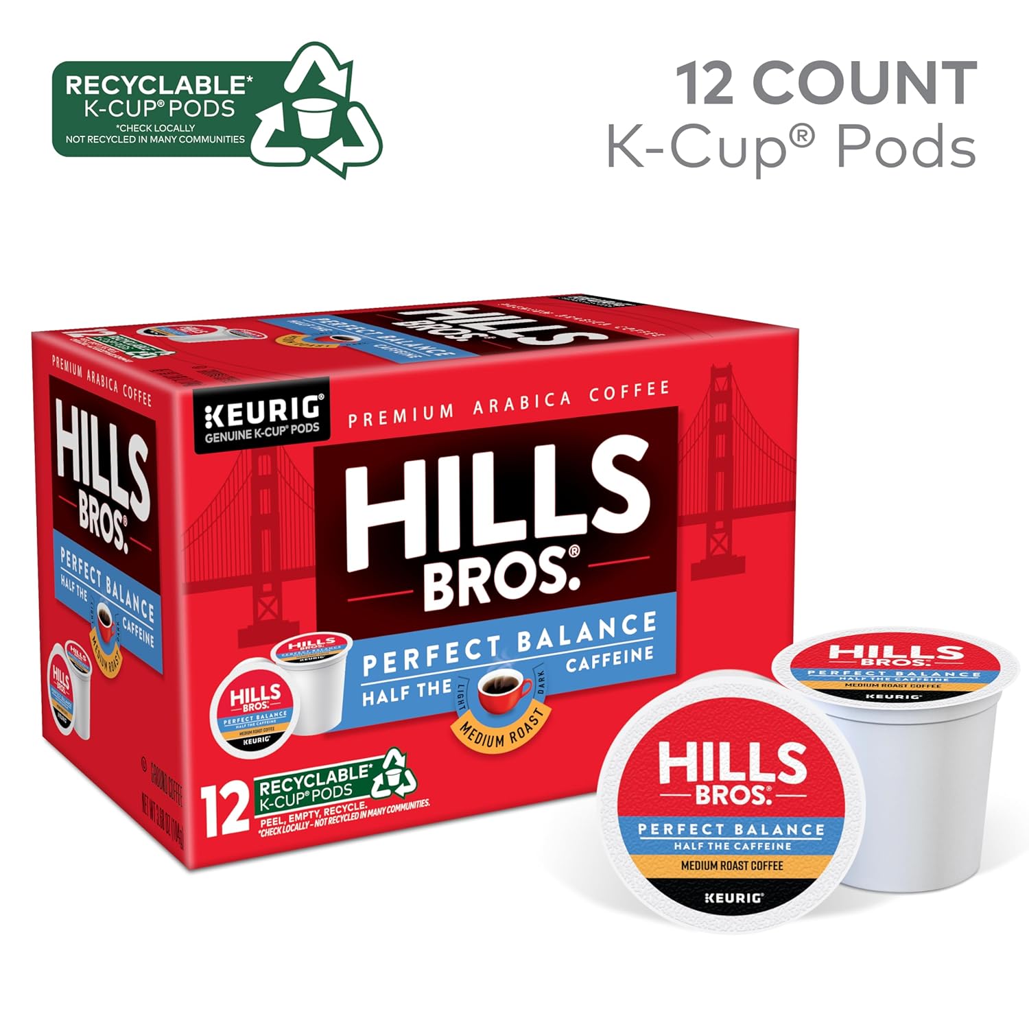 Hills Bros. Perfect Balance Keurig K-Cup Pods for Keurig Brewers – Medium Roast Premium Arabica Blend, Kosher – 1 Pack of 12 Single Serve Pods - Image 3