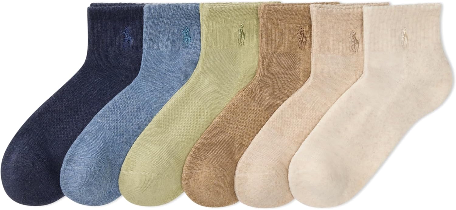 POLO RALPH LAUREN womens Performance Cotton Ankle Socks - 6 Pair Pack - Breathable Mesh & Sport Cushioning