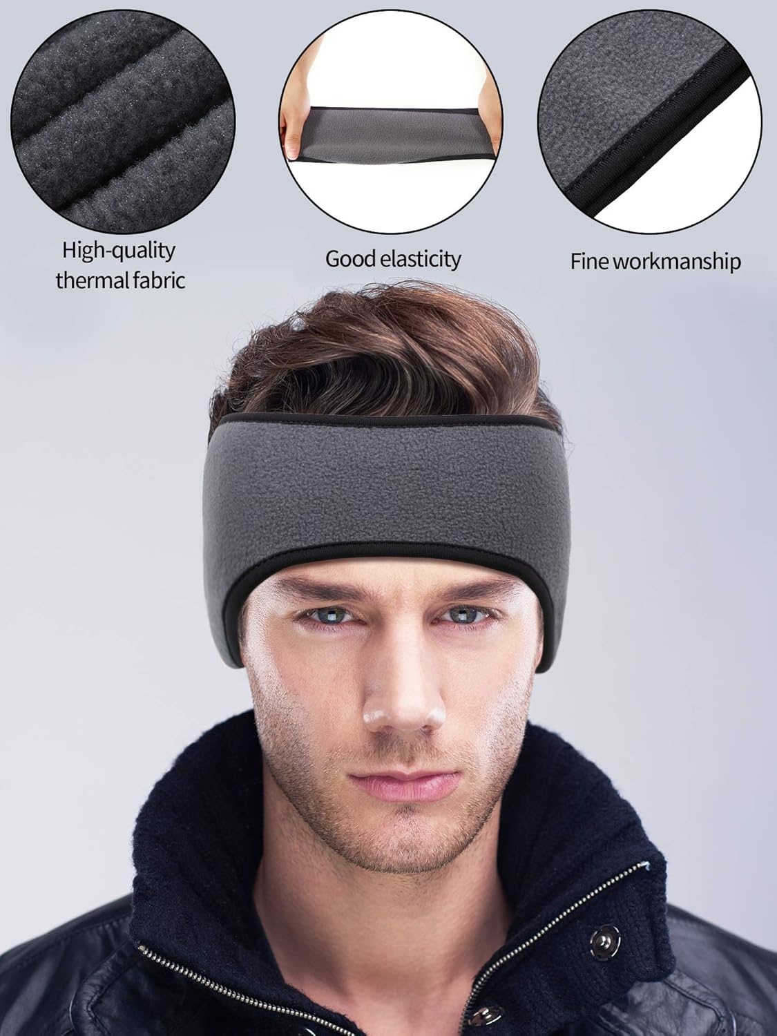 SATINIOR 4 Pieces Ear Warmers Headband Ear Muffs Headband Fleece Non Slip Winter Headband for Running Outdoor Activities(Black, Grey, Navy Blue) - Image 3