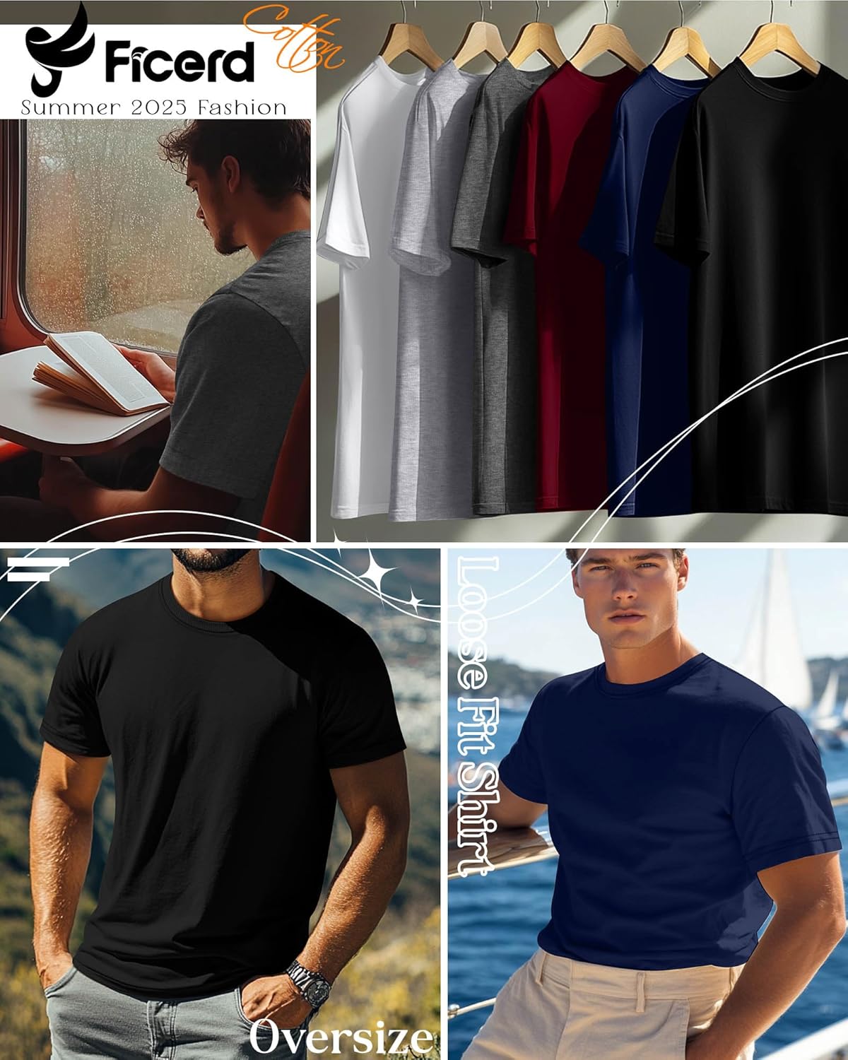 Ficerd 6 Pack Men's Big and Tall Shirts Short Sleeve Cotton Tee Summer Crew Neck Oversize Top Loose Fit Shirt Multipack - Image 6