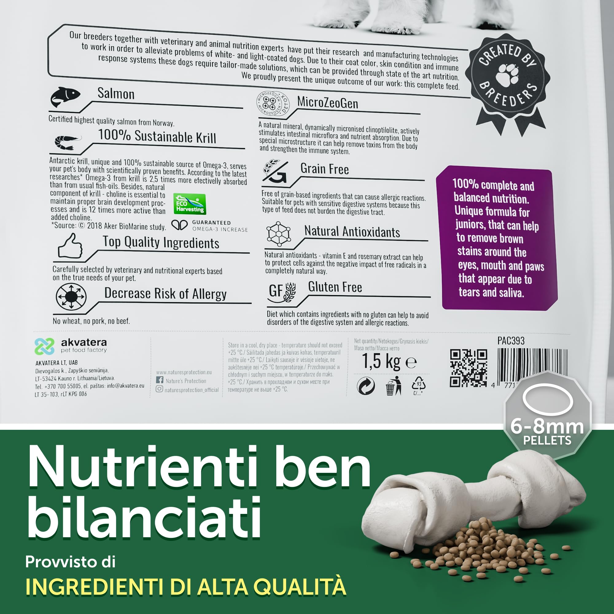 Nature's Protection Cani bianchi di cura superiore (Maltese, Bichon Frise) Cibo secco I Grain Free I Junior (da 3 a 12 mesi di età) Tutte le razze con cappotto bianco I Salmone I No Lacrima, 1,5 kg