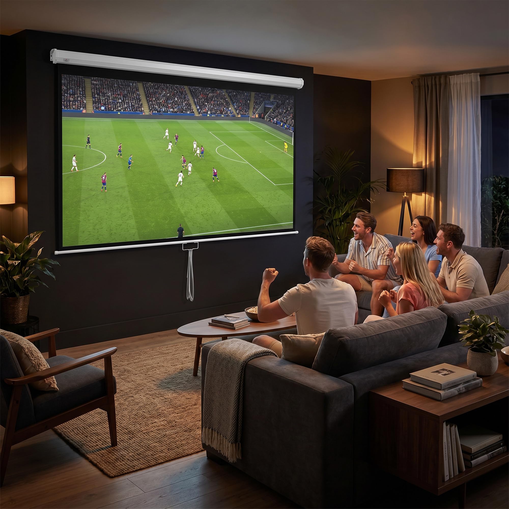 HOMCOM Pantalla de Proyector Manual 100 Pulgadas Pantalla de Proyección Portátil Formato 16:9 con Altura Ajustable para Interior y Exterior Cine en Casa Patio 221x124 cm Blanco