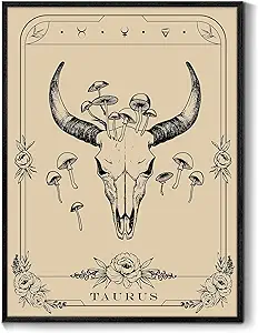 SERIMINO Witchy Framed Wall Art, Taurus Tarot Canvas Prints Paintings, Horoscope Dark Academia Home Decor Aesthetic, 16x24inch Gothic Wall Decor for Room