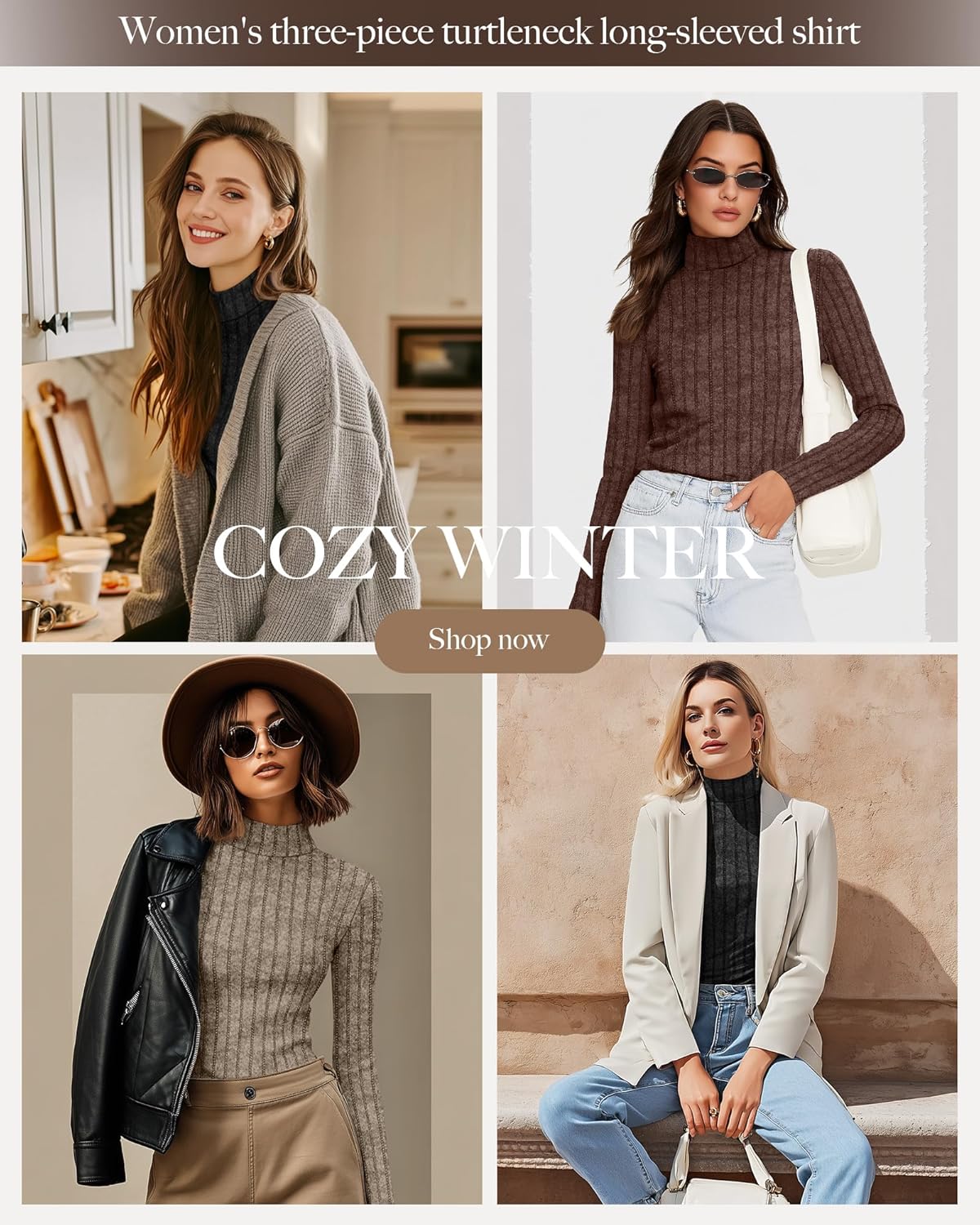 3 Pack Women's Mock Turtleneck Sweaters, Long Sleeve Ribbed Knit Tops Fit Soft Thermal Underwear, Lightweight Spring Pullover - Image 5