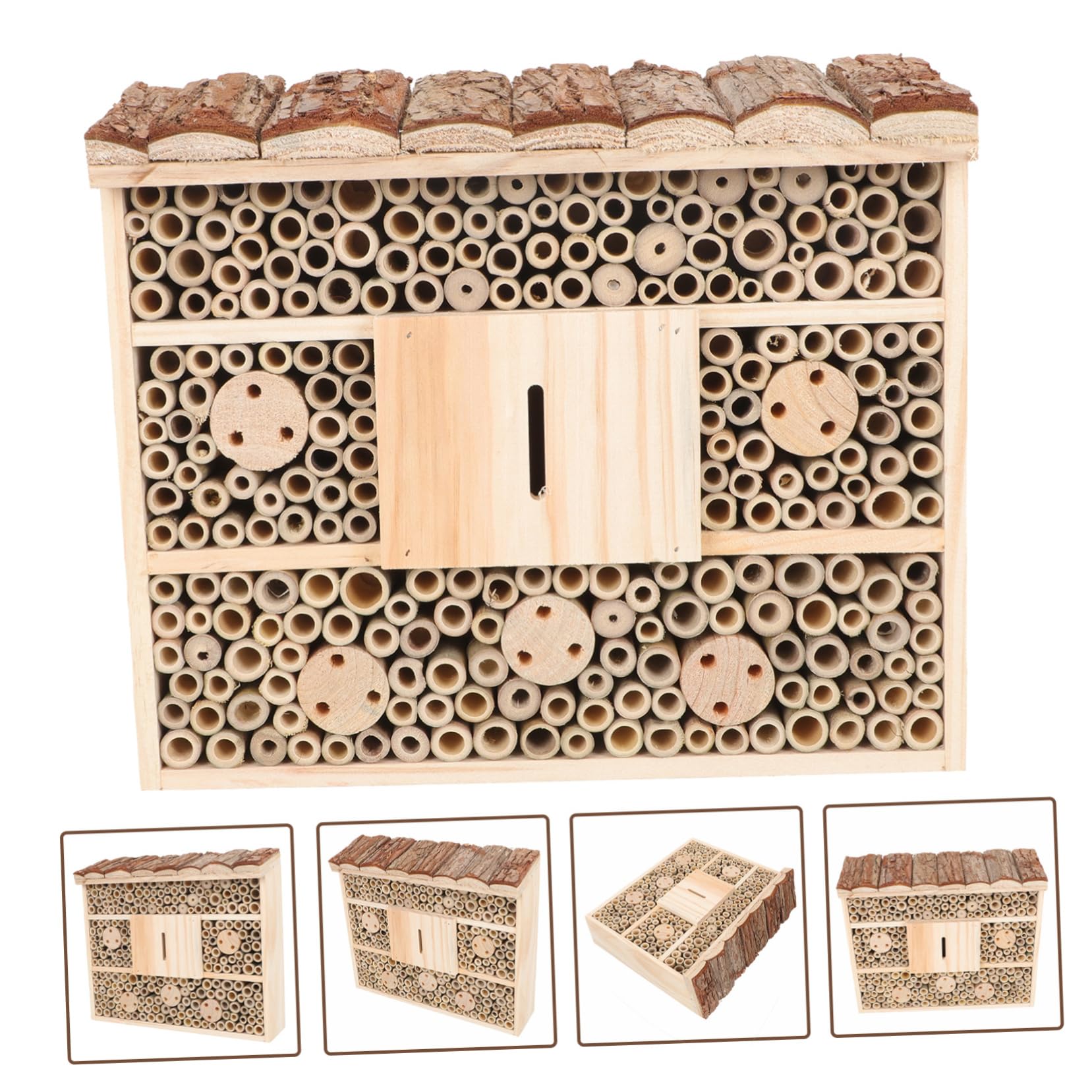 Luxshiny Casetta in Legno Stile Casetta per Insetti Beige per Giardino, Attrae e Api, Mantiene L’ecologia del Giardino Design Decorativo Naturale