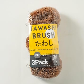 Pack of 3 Tawashi Vegetable Scrub Brush,100% Natural Coconut Coir Fiber VegetableBrush, Ideal for Fruit Scrub, Dish Brush for Kitchen Cleaning Needs, Kamenoko Japanese Design