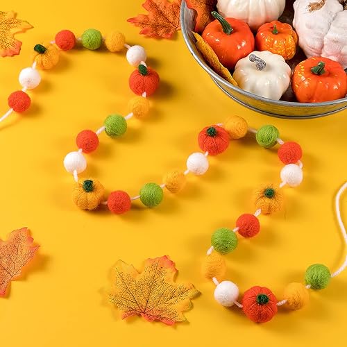 Miniatura 3 de CINPIUK Guirnalda de bolas de fieltro de calabaza para decoración de otoño de Acción de Gracias, colorido fieltro de calabaza con pompón para