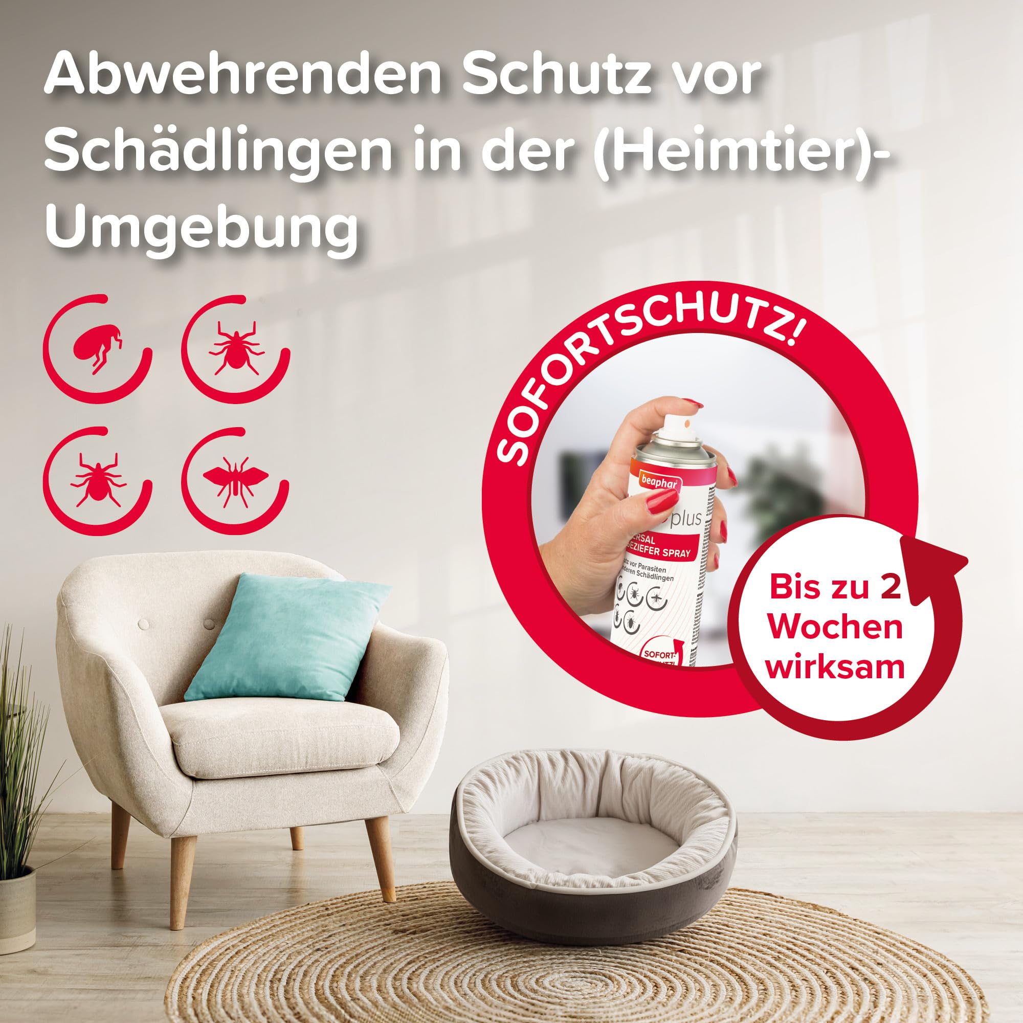 BEAPHAR - VETOplus Universal Ungeziefer Spray - Geeignet Gegen Flöhe, Bettwanzen, Zecken, Mücken, Herbstgrasmilben - Sofortschutz, Bis Zu Zwei Wochen Wirksam - 750ml