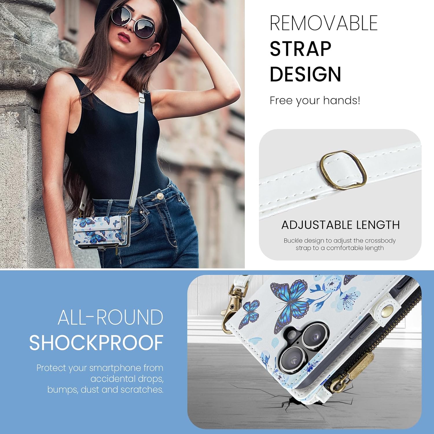 for iPhone 16 Plus Case Wallet with RFID Blocking Card Holder Colored Drawing PU Leather Magnetic Snap Flip Zipper Strap Wallet Phone Case Fit for iPhone 16 Plus,Aurora Butterfly