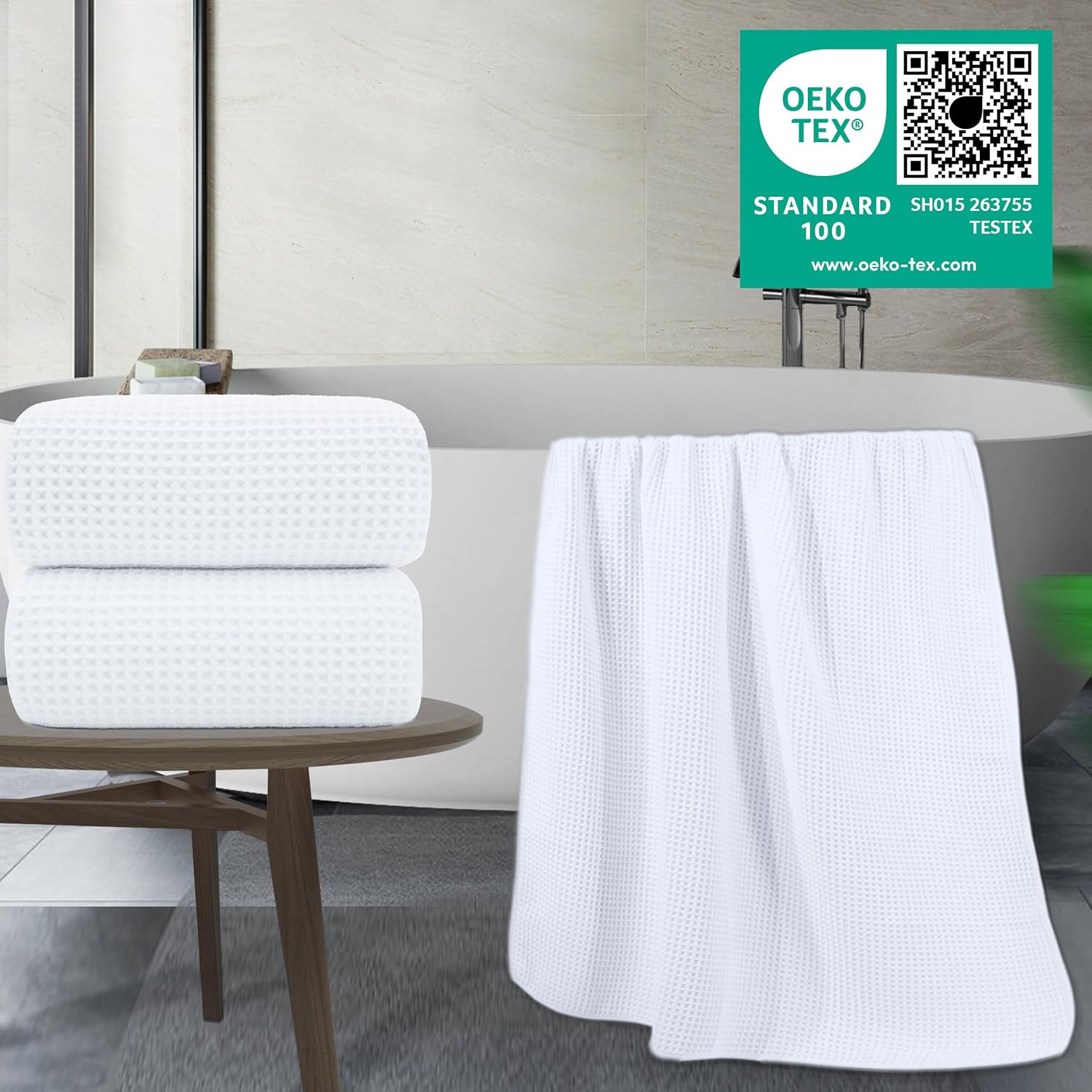 POLYTE 430 GSM Microfiber Quick Dry Lint Free Bath Sheet, 70 x 35 in, Set of 2 (Waffle Weave) - Image 5