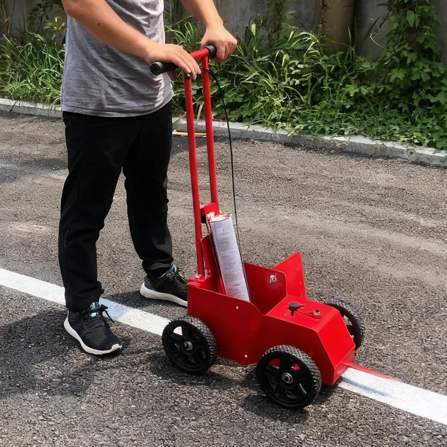 Portable Hand Push Line Striping Machine, Professional Line Marking Machine, Manual Road Spray Paint Marker Trolley, Smooth Line Drawing